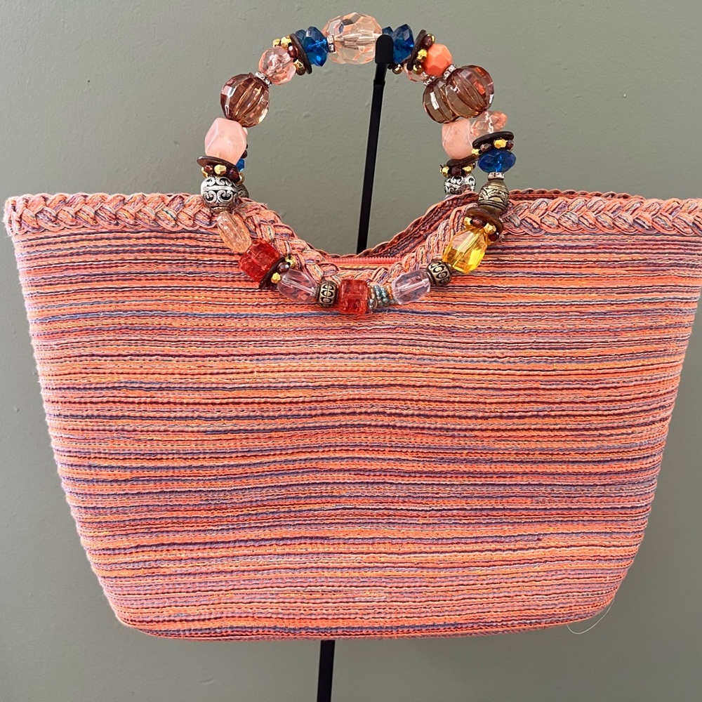 Colorful Beaded Handle Women's Bag